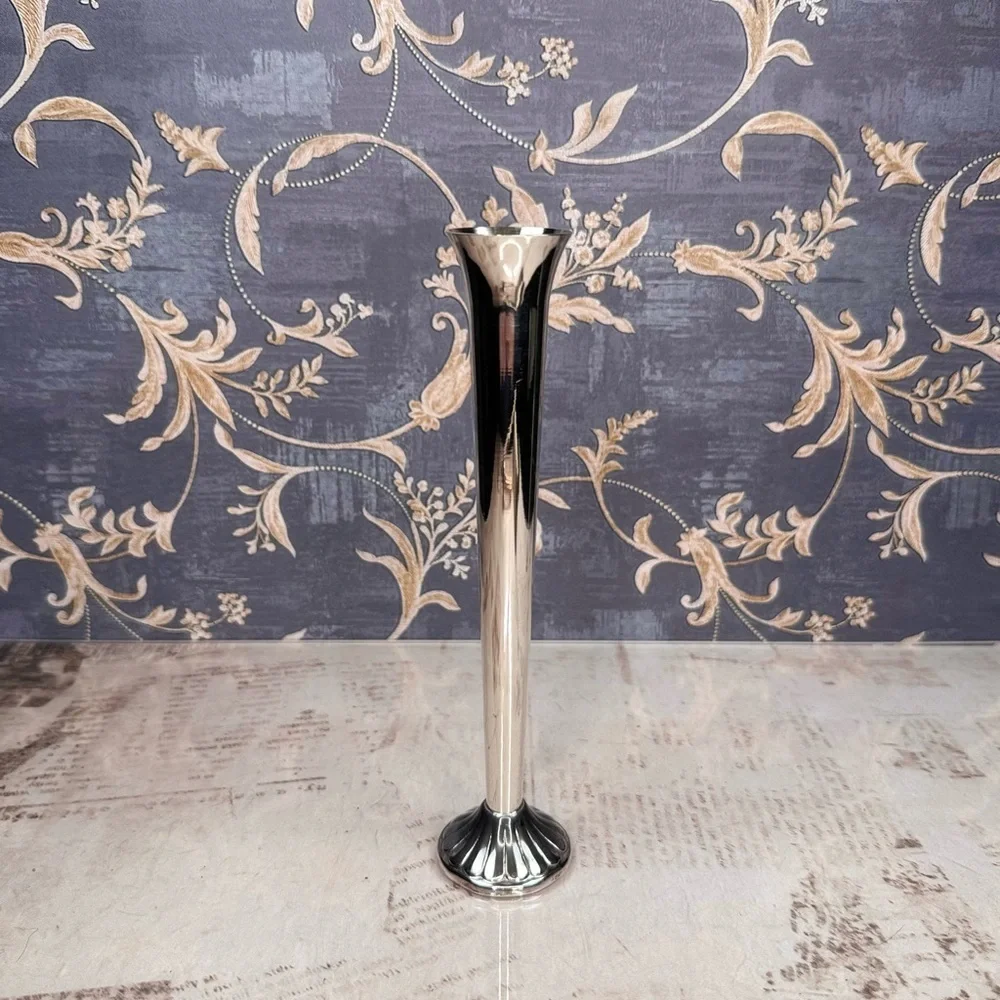 Vintage Silver Tone Bud Vase Weighted Fluted Base Trumpet Shape Estate